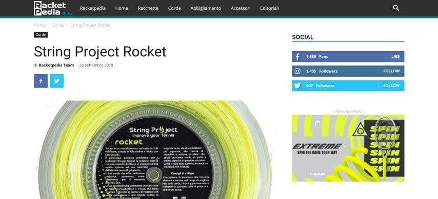 Recensione String Project Rocket su racketpedia.com Recensione String Project Rocket su racketpedia.com